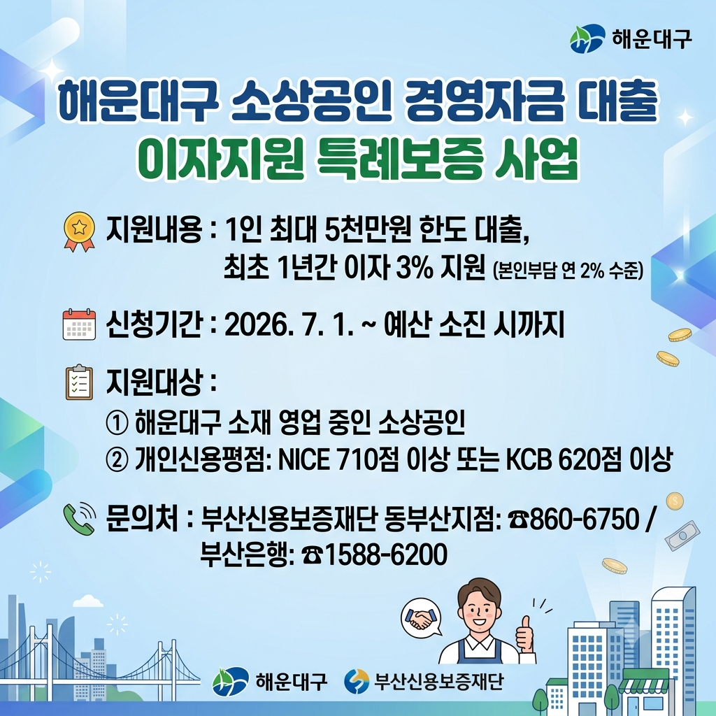 해운대구 소상공인 대출 특례보증 이차보전 사업